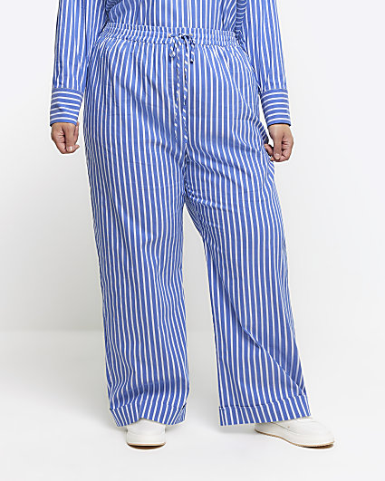 Plus blue stripe poplin pull on trousers