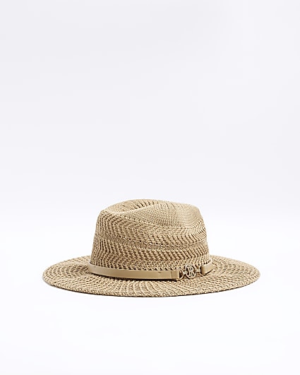 Beige crochet fedora hat