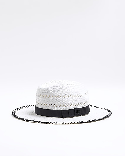 White stitch straw fedora hat