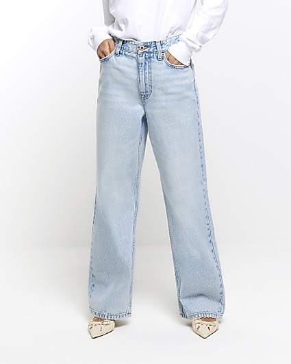 Petite blue high waisted straight jeans