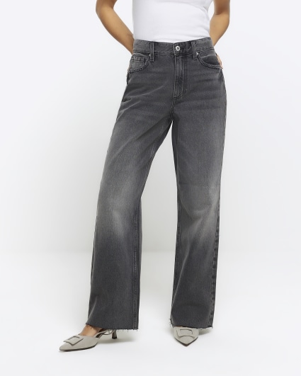 Petite black high waisted straight jeans
