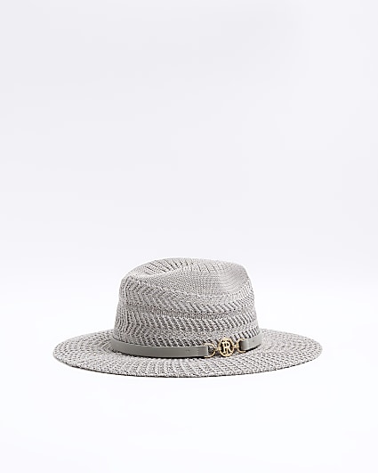 Grey crochet fedora hat