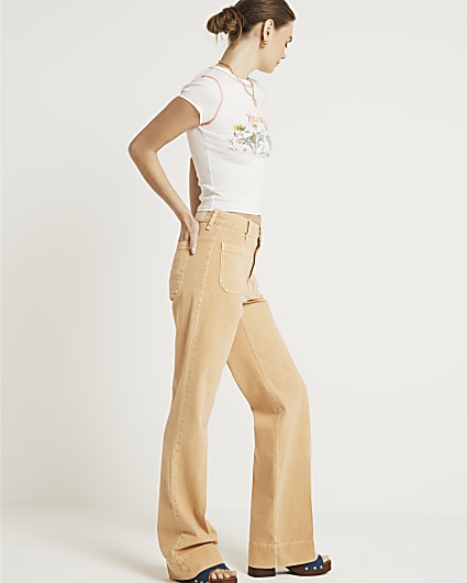 Brown High Waist Flare Trousers