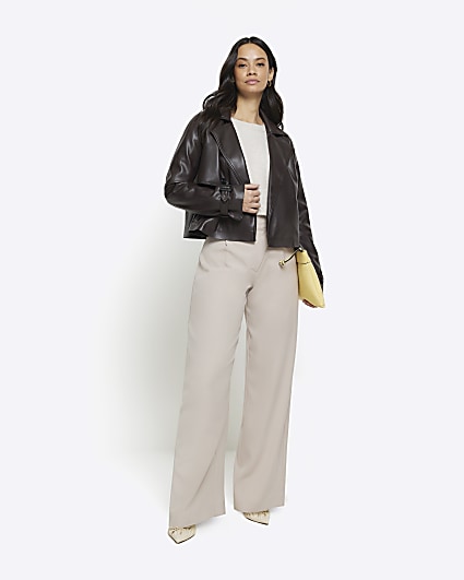 River island best sale khaki leather jacket