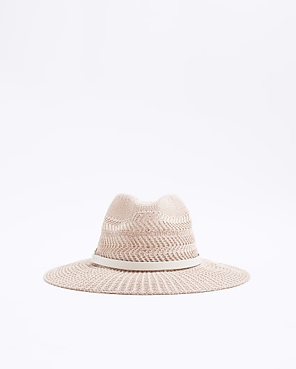 Pink crochet fedora hat