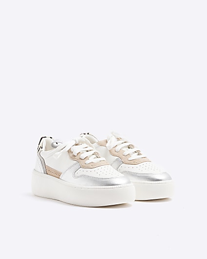 White Leather Platform Trainers