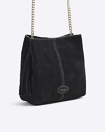 Black suede chain strap tote bag