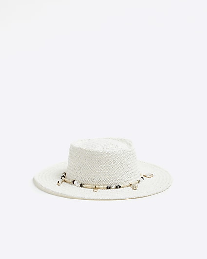 White Straw Shell Beaded Hat