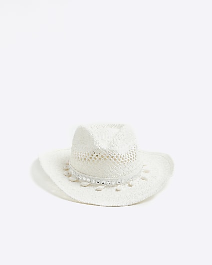 White Straw Shell Cowboy Hat