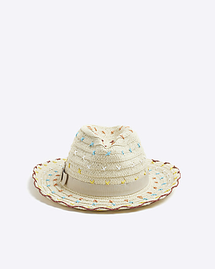 Cream Stitched Fedora Hat