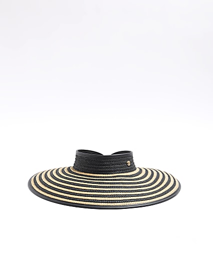 Black Straw Stripe visor Hat