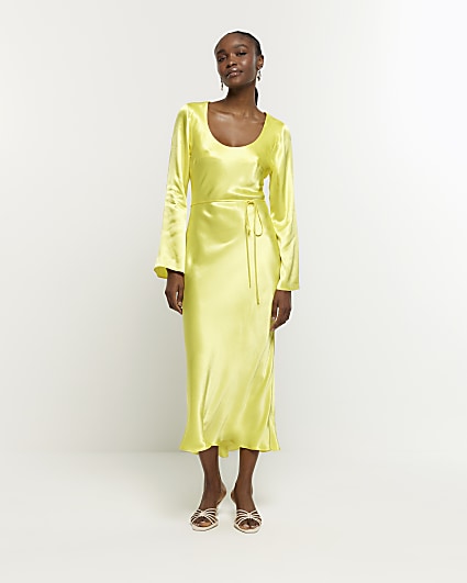 Yellow satin store maxi dress