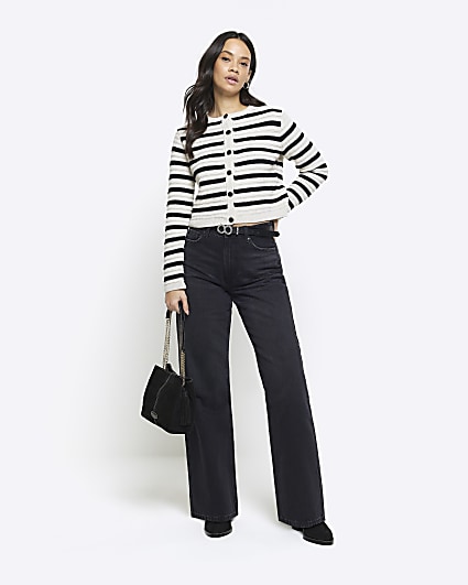 Black Stripe Textured Knit Cardigan
