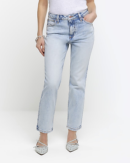 Petite blue high waisted slim straight jeans