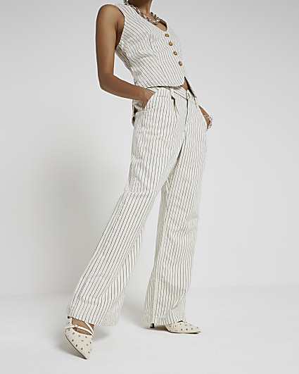 Petite white high waisted stripe loose jeans