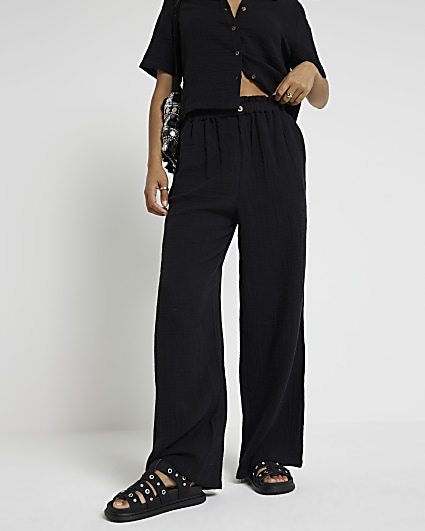 Petite black side stripe wide leg joggers