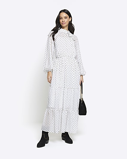 White spot bow swing midi dress