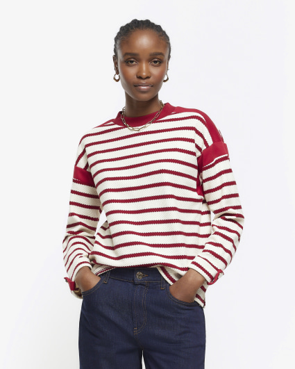 Red stripe long sleeve sweatshirt