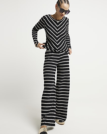 Black crochet stripe long sleeve top