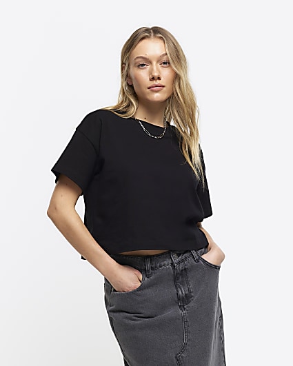 Petite black boxy t-shirt