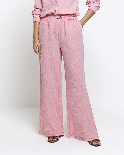 Pink elasticated wide leg trousers