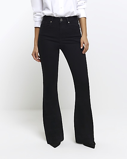 Petite black high waisted flare jeans