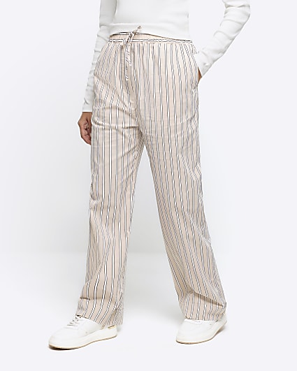 Beige stripe straight pull on trousers