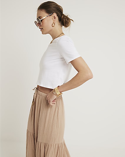 Beige tiered maxi skirt