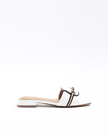 White buckle mule sandals