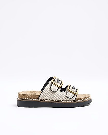 Beige Double Buckle Sandals