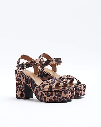 Brown Strap Animal print Platform Sandals