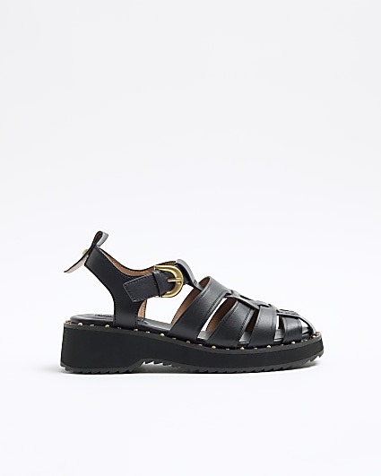 Black Studded Gladiator Flat Sandals