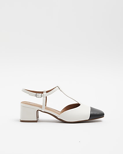 White block heeled court shoes
