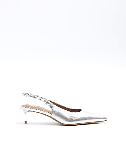 Silver slingback heeled court shoes
