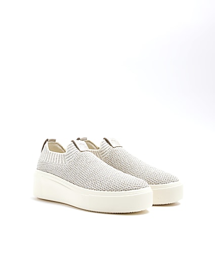 Silver Slip On Knit Trainers