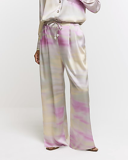 Pink satin ombre wide leg trousers