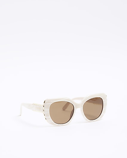 Cream embellished square sunglasses