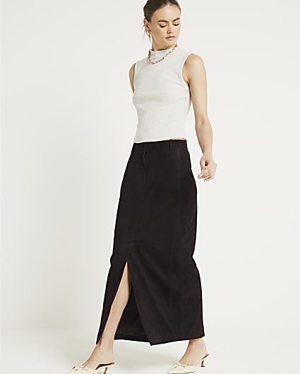 Black faux leather skirt river clearance island