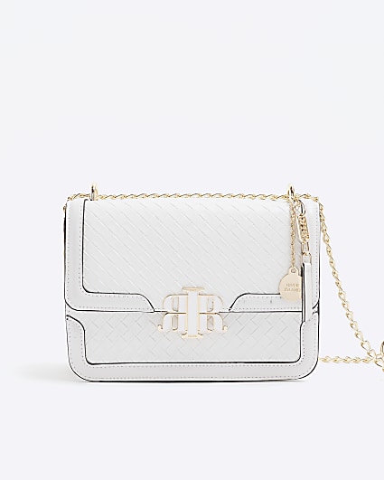 White Embossed Woven Satchel Bag