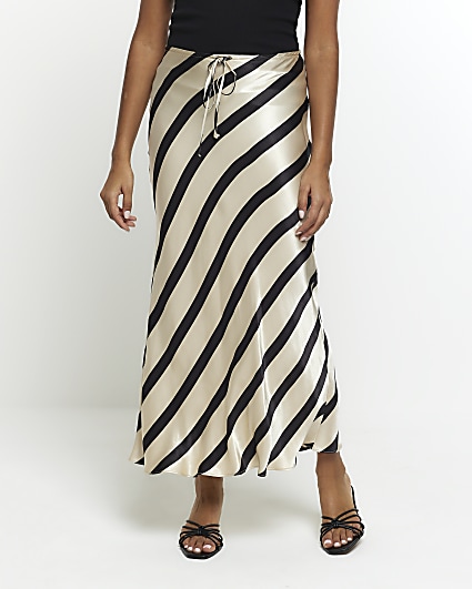 Black satin stripe maxi skirt