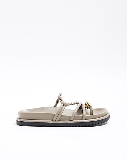 Beige twisted strap chunky sandals