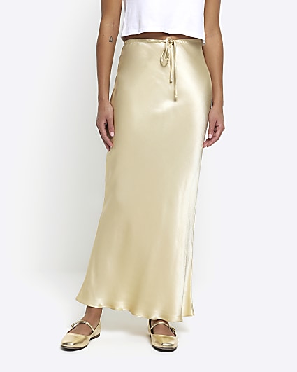 Beige tie waist maxi skirt