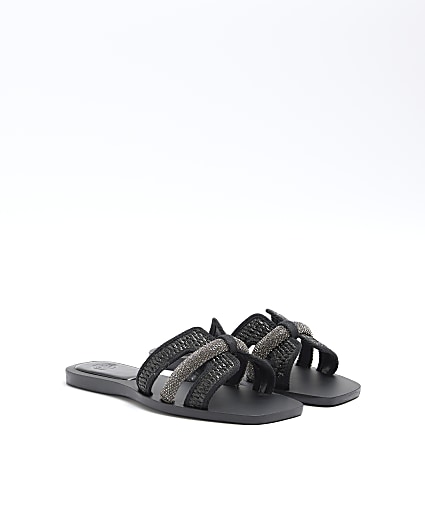 Black raffia flat sandals