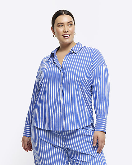 Plus blue stripe long sleeve shirt