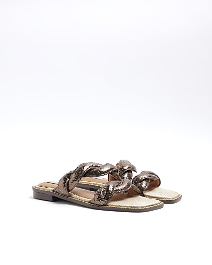 Brown Twisted Mule Sandals