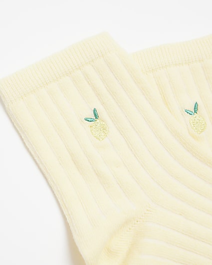 Yellow embroidered lemon socks