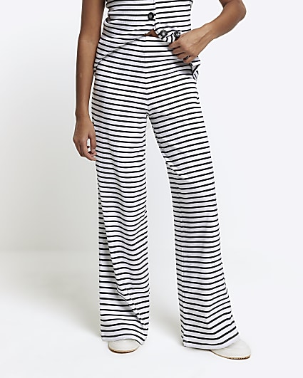 White Wide Leg Stripe Rib Trouser