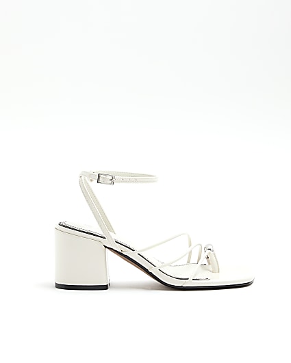 White toe clip block heeled sandals
