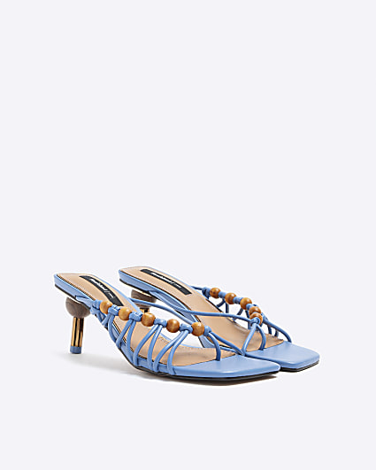Blue beaded strappy mule heeled sandals