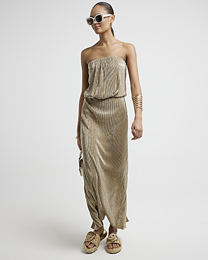 Gold plisse glitter maxi skirt